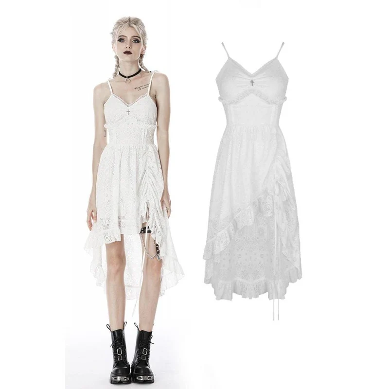 Frauen Steampunk White Cocktail Floral Lace Slip Kleider