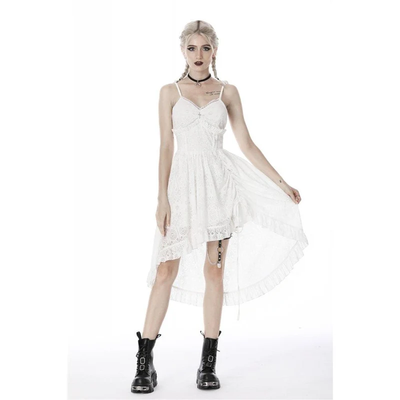Frauen Steampunk White Cocktail Floral Lace Slip Kleider