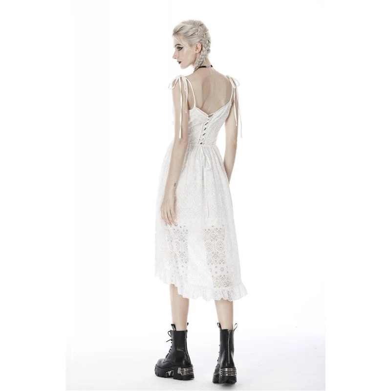 Frauen Steampunk White Cocktail Floral Lace Slip Kleider