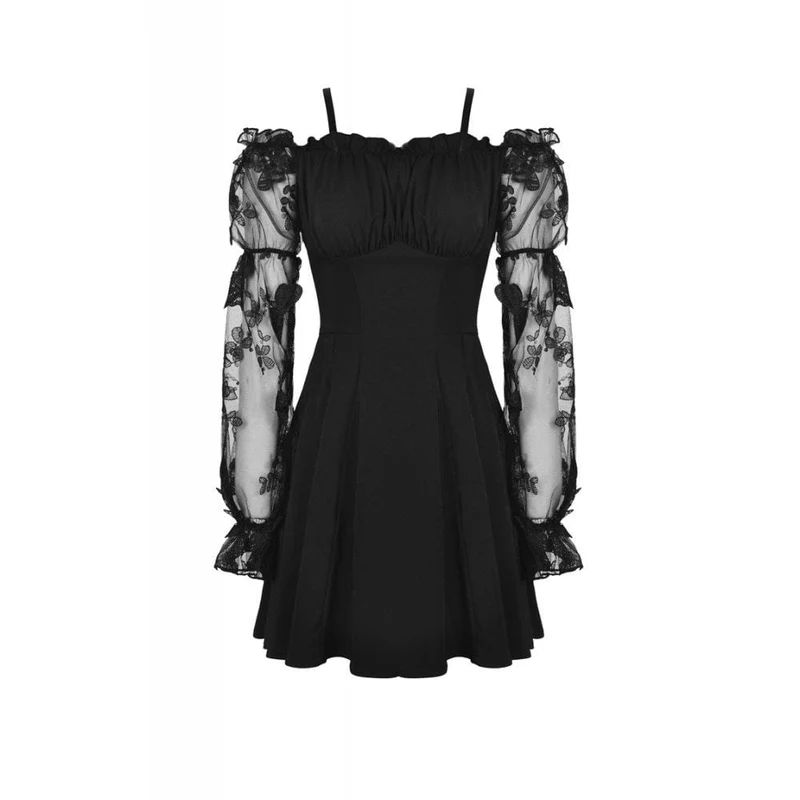 Sexy Gothic-Kleid für Damen mit schulterfreiem Design, Spitzenärmeln und Abschlusskleid