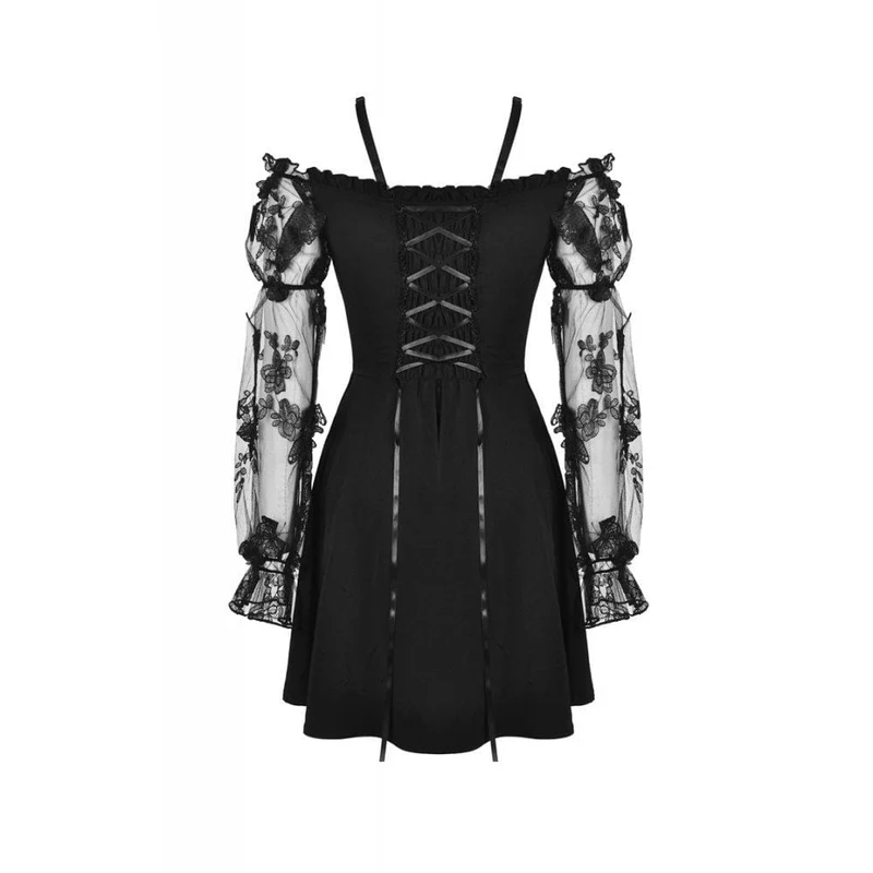 Sexy Gothic-Kleid für Damen mit schulterfreiem Design, Spitzenärmeln und Abschlusskleid