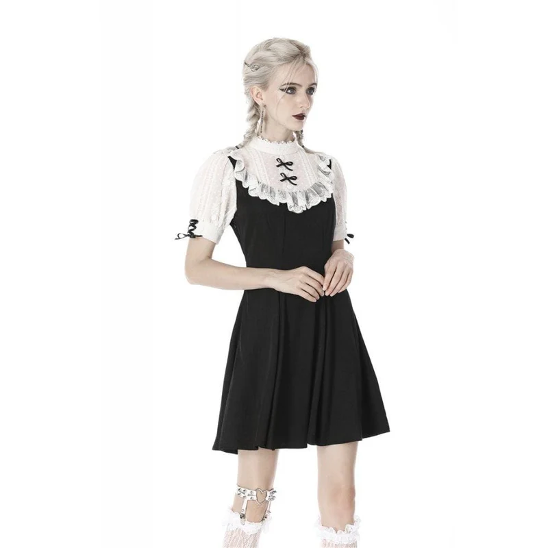 Damen Gothic Stand Kragen Lolita Doll Midi Kleider