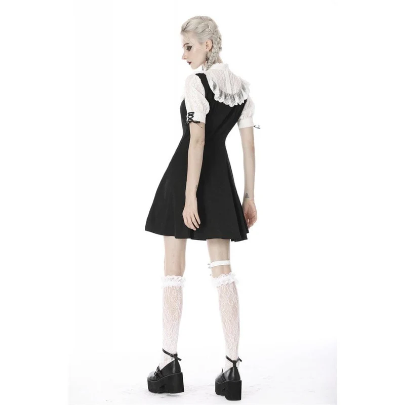 Damen Gothic Stand Kragen Lolita Doll Midi Kleider