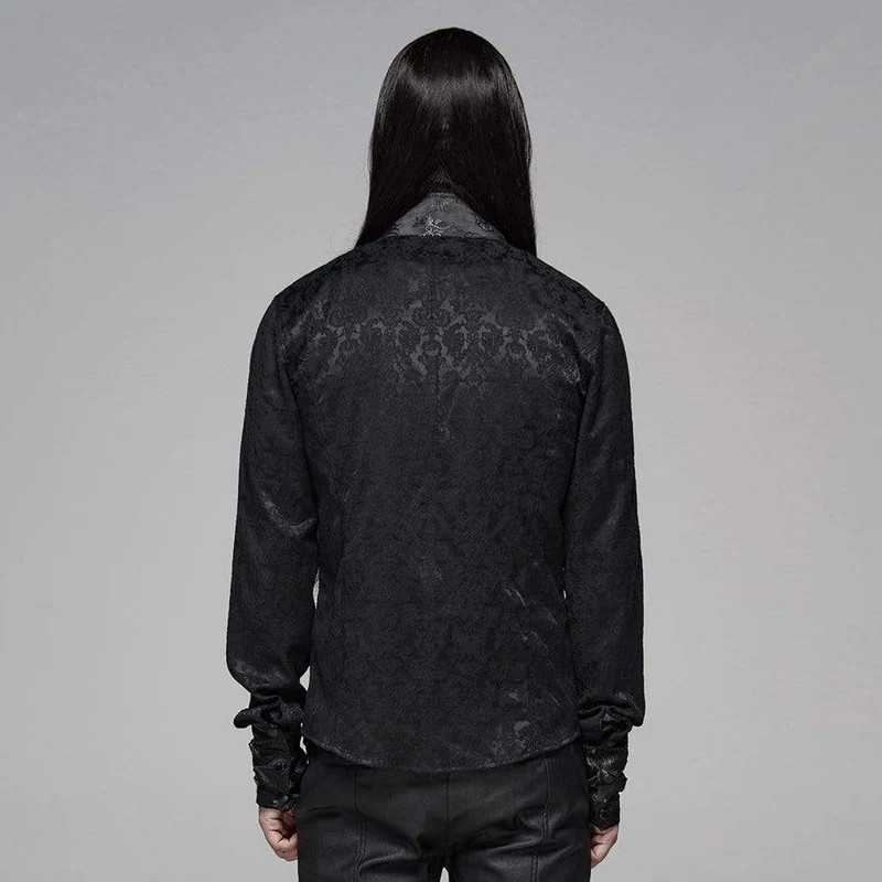 Herren Goth Floral Printed Stehkragen Shirt schwarz