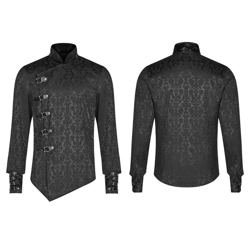 Herren Goth Floral Printed Stehkragen Shirt schwarz