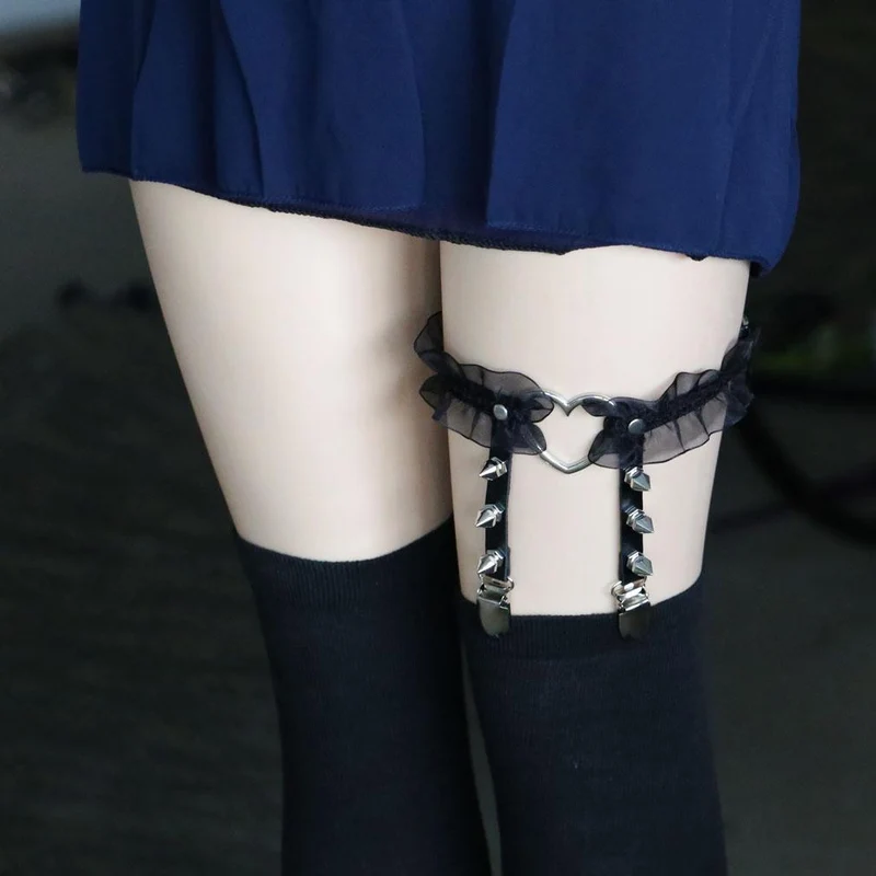 Frauen Goth Cosplay Mesh Herz Strumpfband Bein Dekor