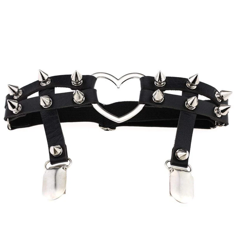 Damen Punk Niet Herz PU Leder Bein Ring Strumpfband