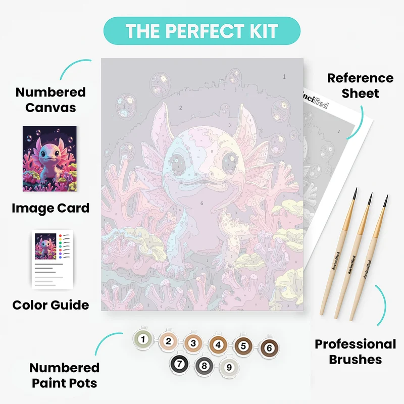Cute Axolotl in Coral Reef - Paint by Numbers Kit