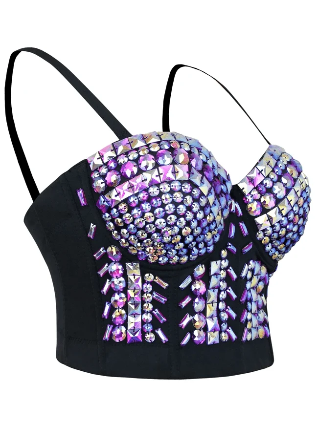 Damen Steampunk Nieten Nieten Perlen Clubwear Bustier Crop Top BH