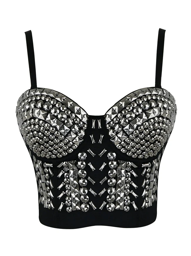 Damen Steampunk Nieten Nieten Perlen Clubwear Bustier Crop Top BH