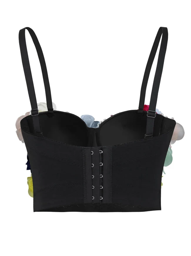 Damen 3D Simulation Flower Trägerloser Bustier Crop Top BH
