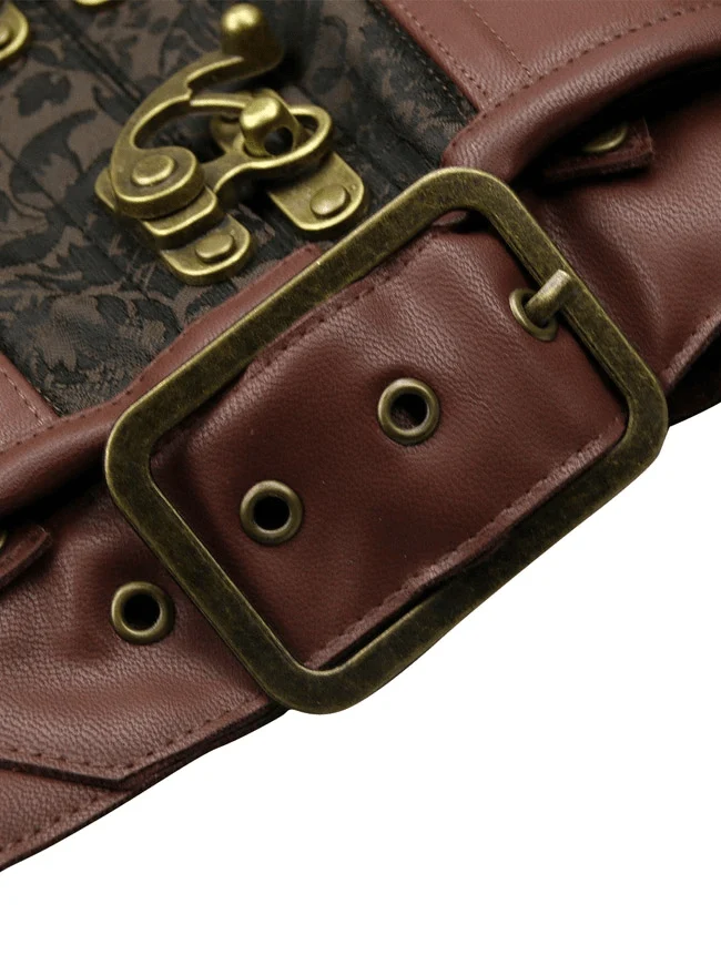 Damen Steampunk Jacquard Stahl ohne Knochen Busk Korsett mit Jacke und Gürtel
