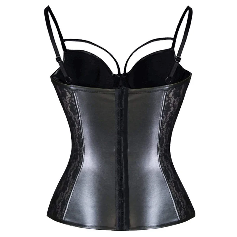 Damen Steampunk Gothic Kunstleder Lace Korsett Bustier