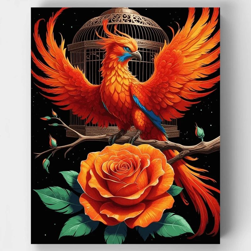 Phoenix Rising with Rose and Birdcage - Paint by Numbers Kit
