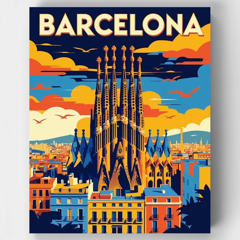 Barcelona Sagrada Família Vintage Poster - Paint by Numbers Kit