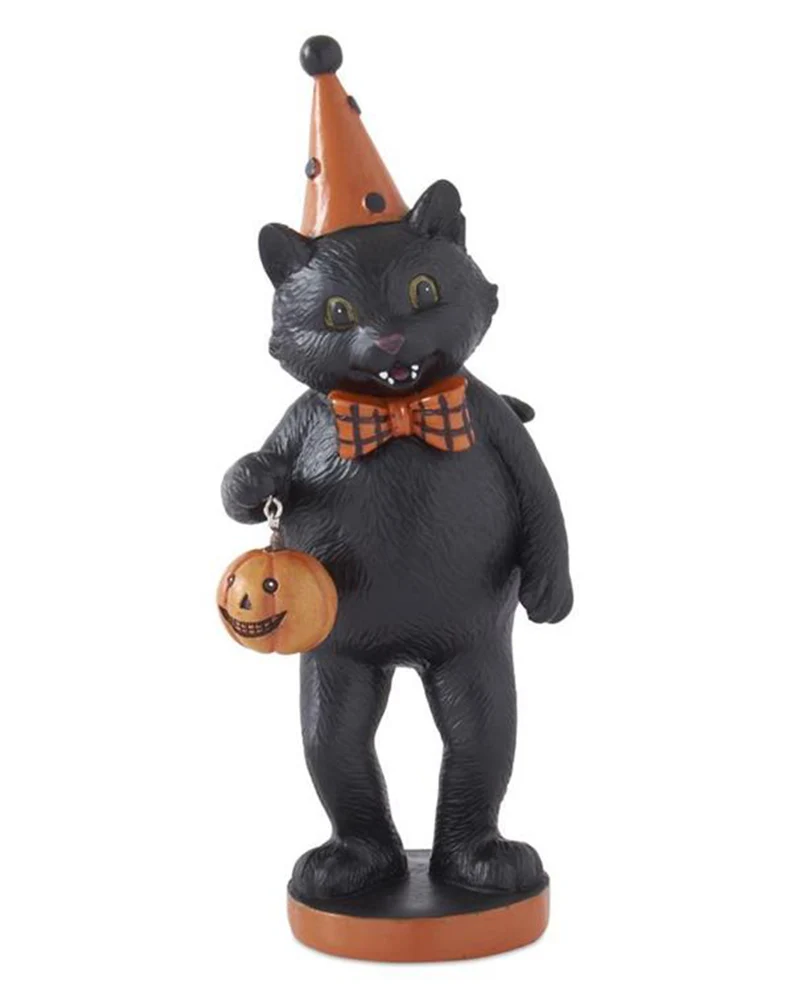 Schwarze Katze mit Kürbis & Partyhütchen 23cm