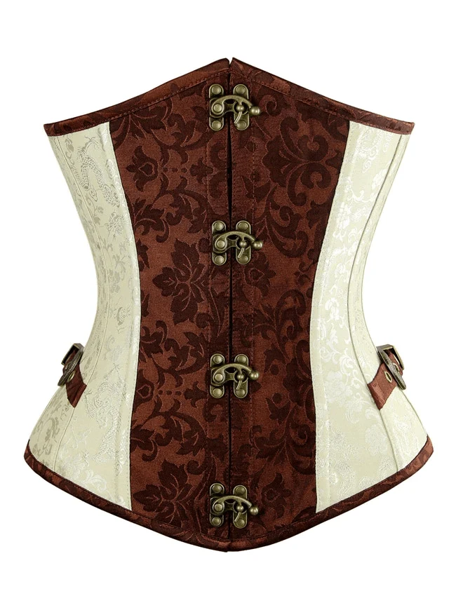 Damen Retro Brocade Spiral Steel ohne Knochen Unterbrust Korsett mit Schnallen