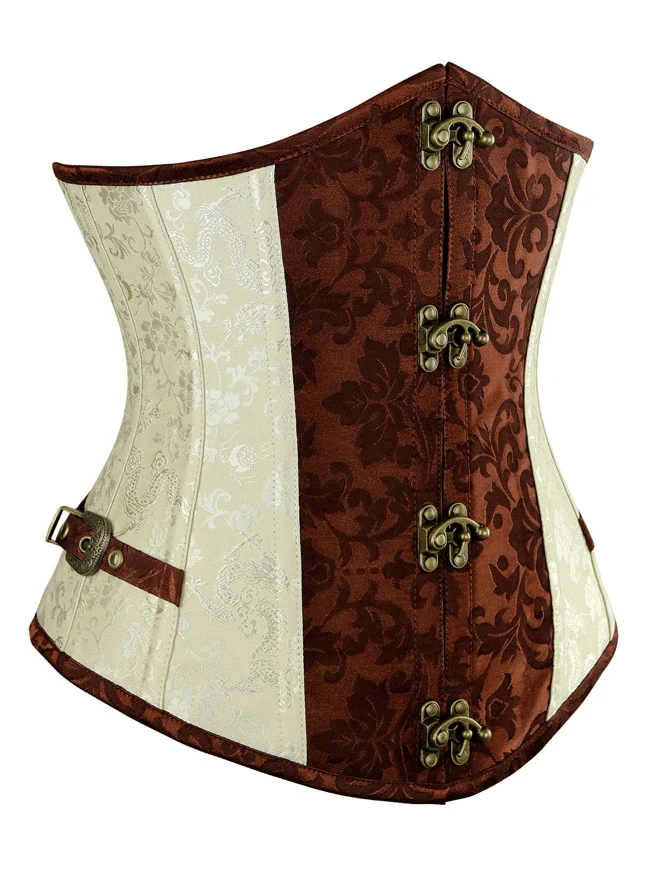 Damen Retro Brocade Spiral Steel ohne Knochen Unterbrust Korsett mit Schnallen