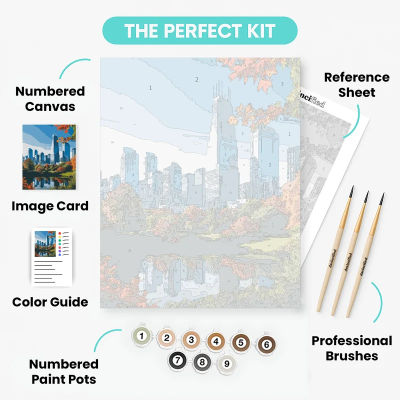 Chicago Skyline Autumn Park - Paint by Numbers Kit