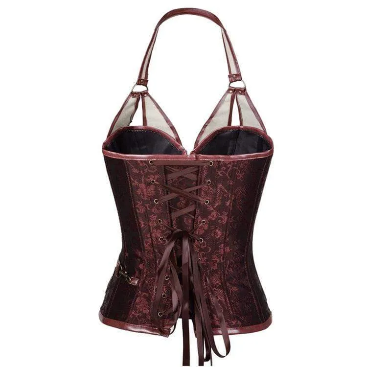 Frauen Spiral Steel Boned Steampunk Goth Halfter Leder Bustier Korsett