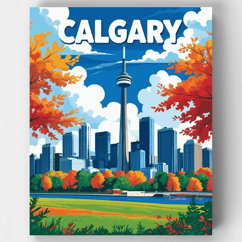 Calgary Autumn Skyline with Tower View - Paint by Numbers Kit