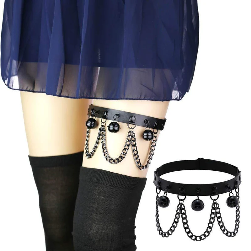 Damen Gothic Chain Leg Harnesses mit Tinkle Bell