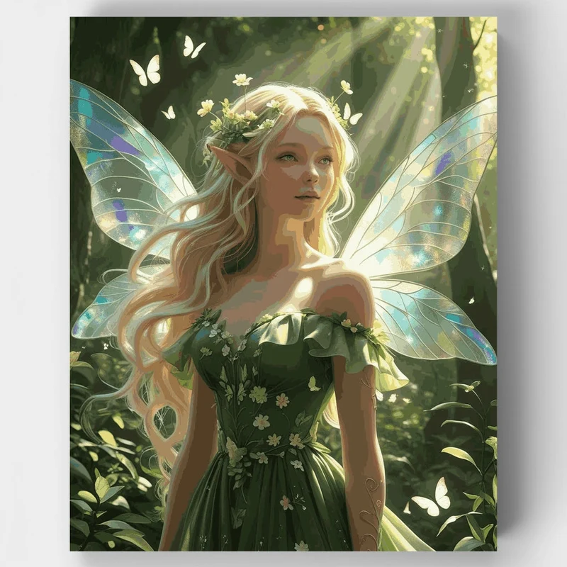 Sunlit Forest Fairy with Iridescent Wings - Paint by Numbers Kit