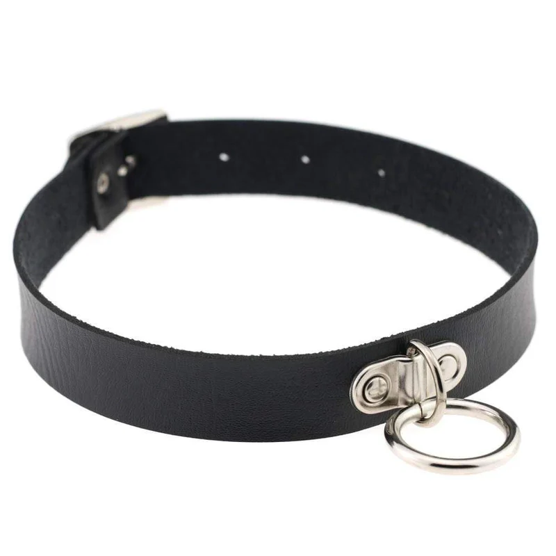 Frauen Punk Kunstleder O-Ring Choker Halskette