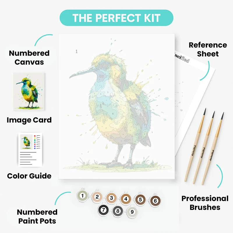 Colorful Kiwi Bird Watercolor Splash - Paint by Numbers Kit
