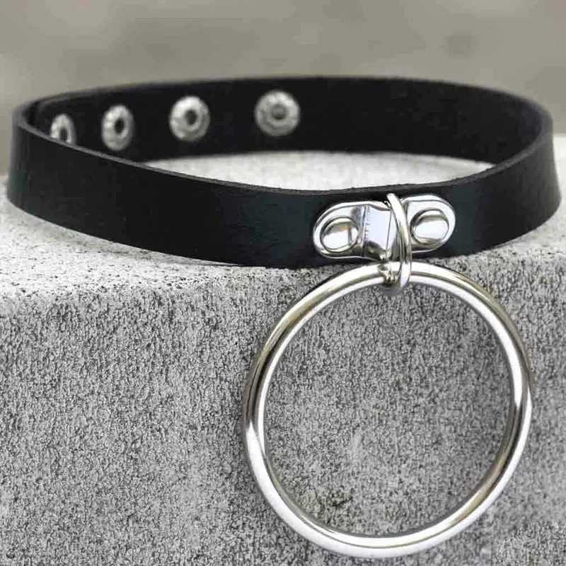 Damen Punk Black Choker mit großem O-Ring