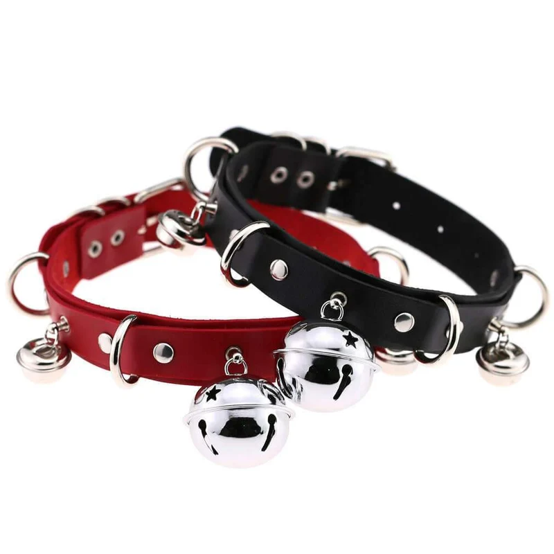 Damen Punk Little Bell PU Leder Choker