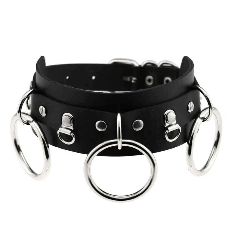 Damen Punk Three O-Ring Schwarz Choker