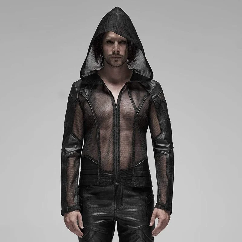 Herren Punk Sheer Mesh Kapuzenmäntel