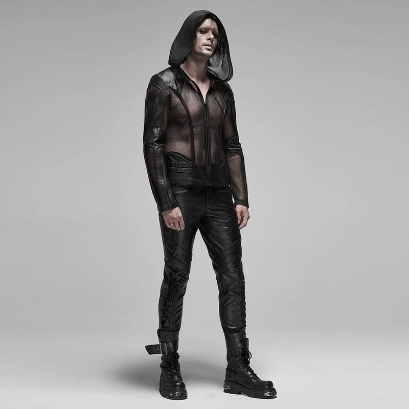 Herren Punk Sheer Mesh Kapuzenmäntel