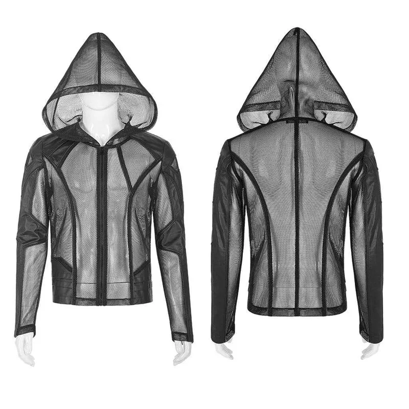 Herren Punk Sheer Mesh Kapuzenmäntel
