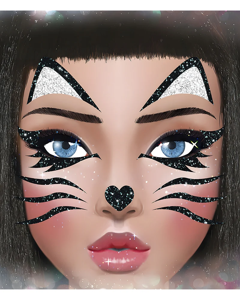 Schwarze Katze Glitter Gesichts-Aufkleber