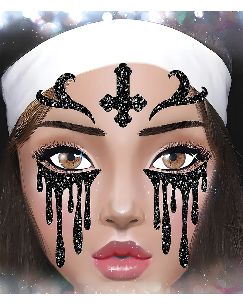 Finstere Nonne Glitter Gesichts-Aufkleber