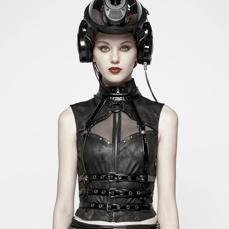 Damen Punk Bright Faux Leather Halter Girdle