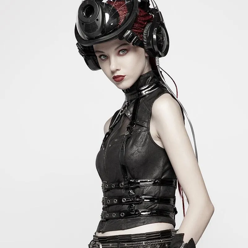 Damen Punk Bright Faux Leather Halter Girdle