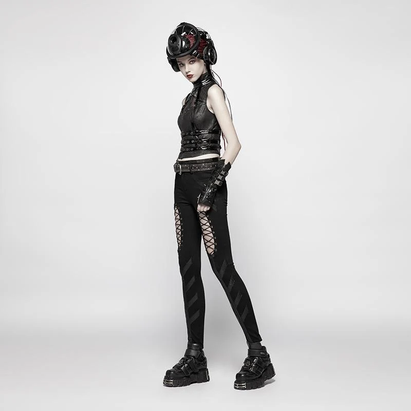 Damen Punk Bright Faux Leather Halter Girdle