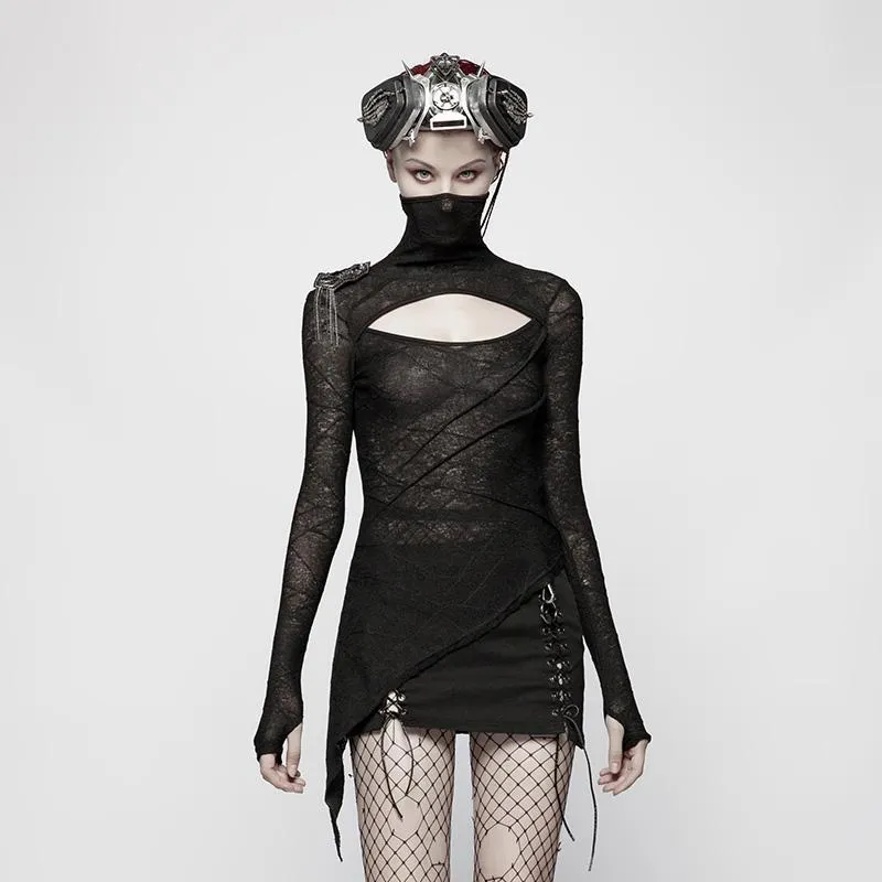 Frauen Punk Cropped Hight Kragen T-Shirt