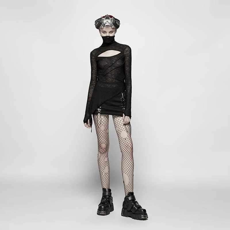 Frauen Punk Cropped Hight Kragen T-Shirt
