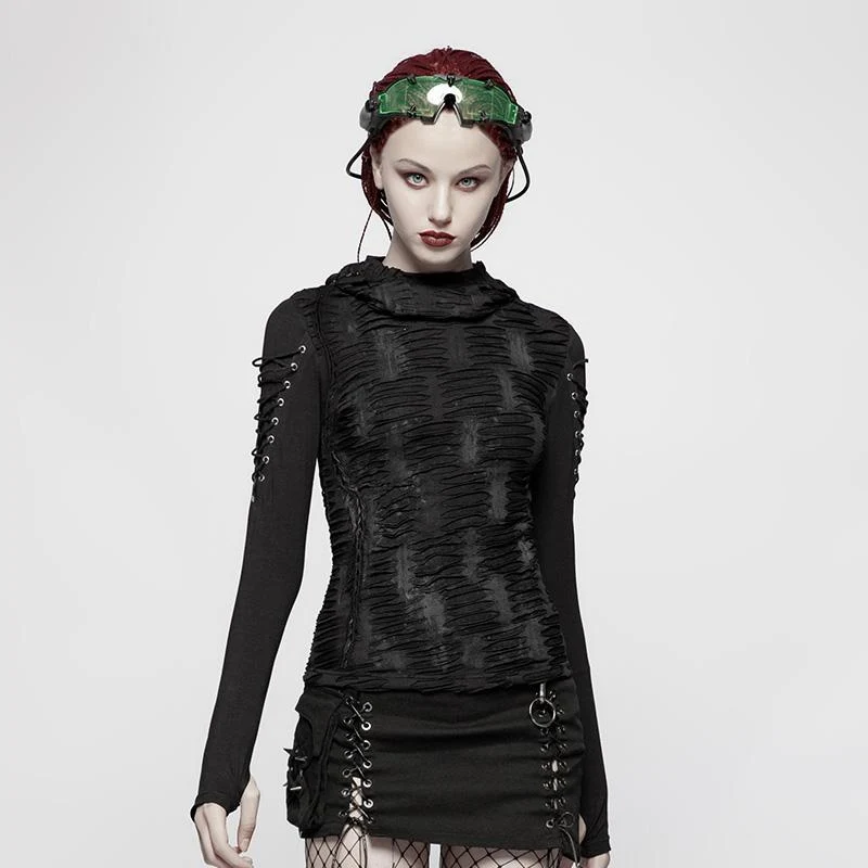 Frauen Punk Ripped Hooded T-Shirt