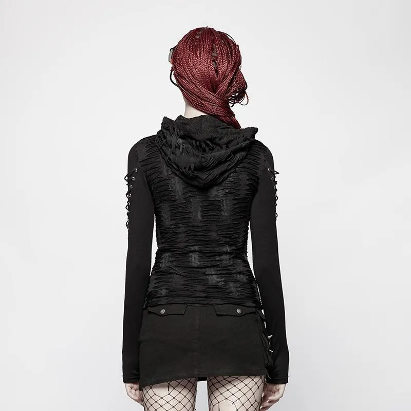 Frauen Punk Ripped Hooded T-Shirt