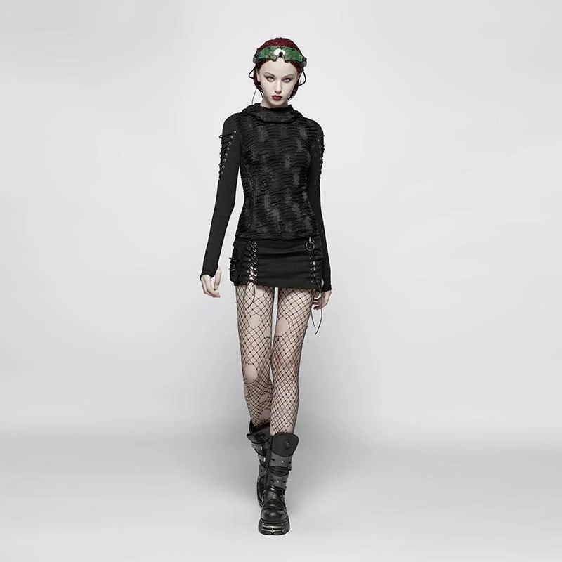 Frauen Punk Ripped Hooded T-Shirt