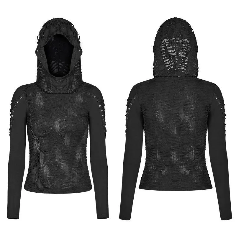 Frauen Punk Ripped Hooded T-Shirt