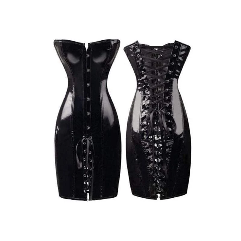 Frauen sexy schnüren sich oben PVC-Vollbrustkorsett schnüren sich oben Kleid mit G-Schnur