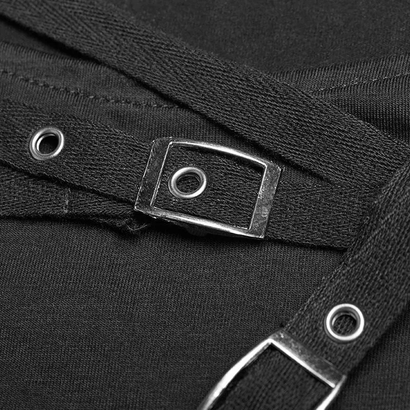 Frauen Punk Unregelmäßiger Saum Schwarz Tank Top