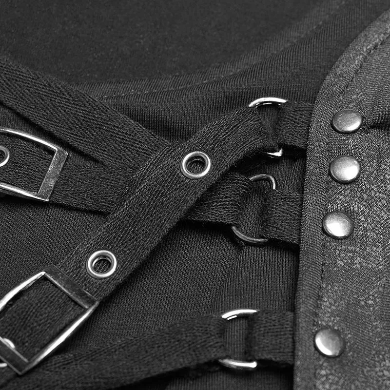 Frauen Punk Unregelmäßiger Saum Schwarz Tank Top