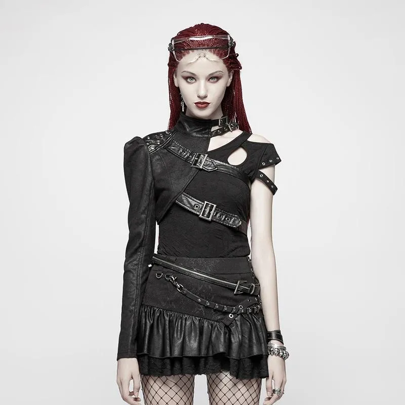 Damen Punk One-Arm Short Black Jacket